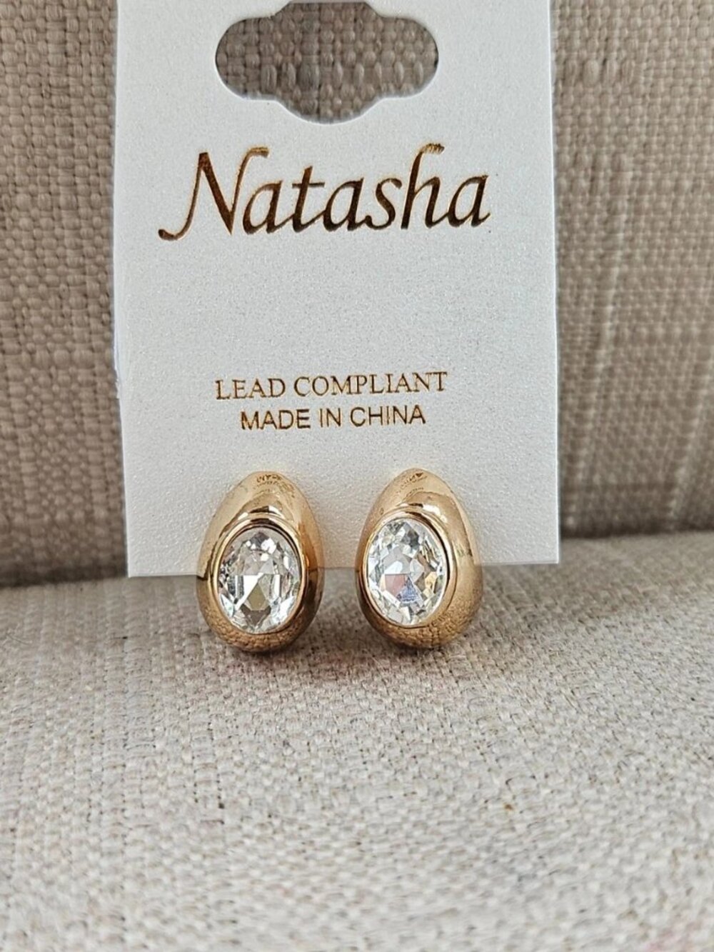 Natasha Women Earrings Gold Tone Stud Fashion Jewelry Crystal Centered NWT $28 - Picture 3 of 11